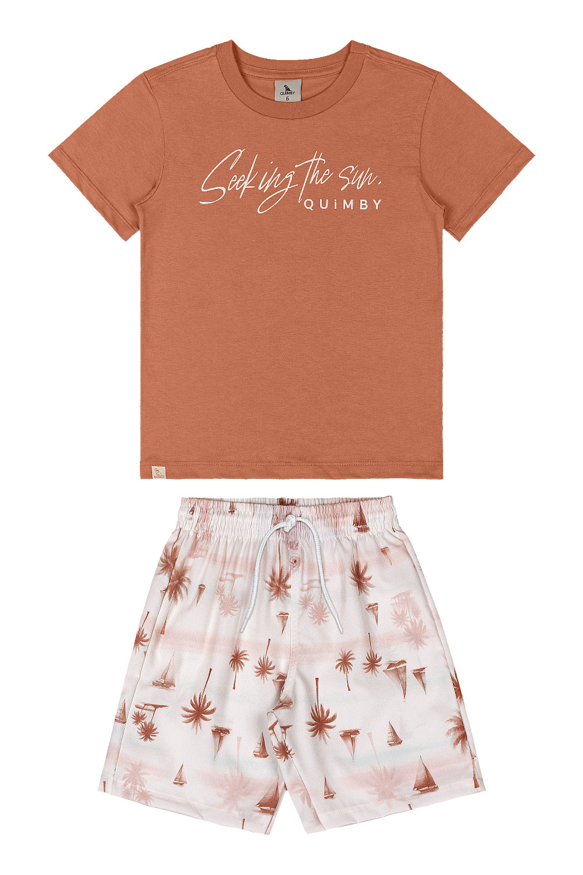 Conjunto Infantil com Camiseta e Bermuda Tropical (Marrom) Quimby - Imagem 32